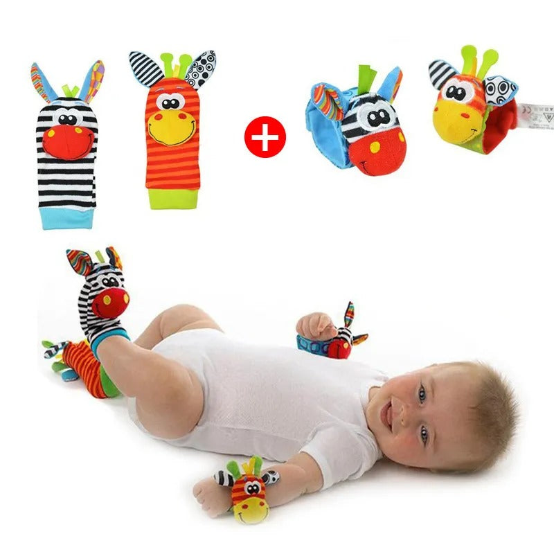 Soft Plush Baby Rattles Set - Foot & Wrist Cartoon Toys for 0-24 Months